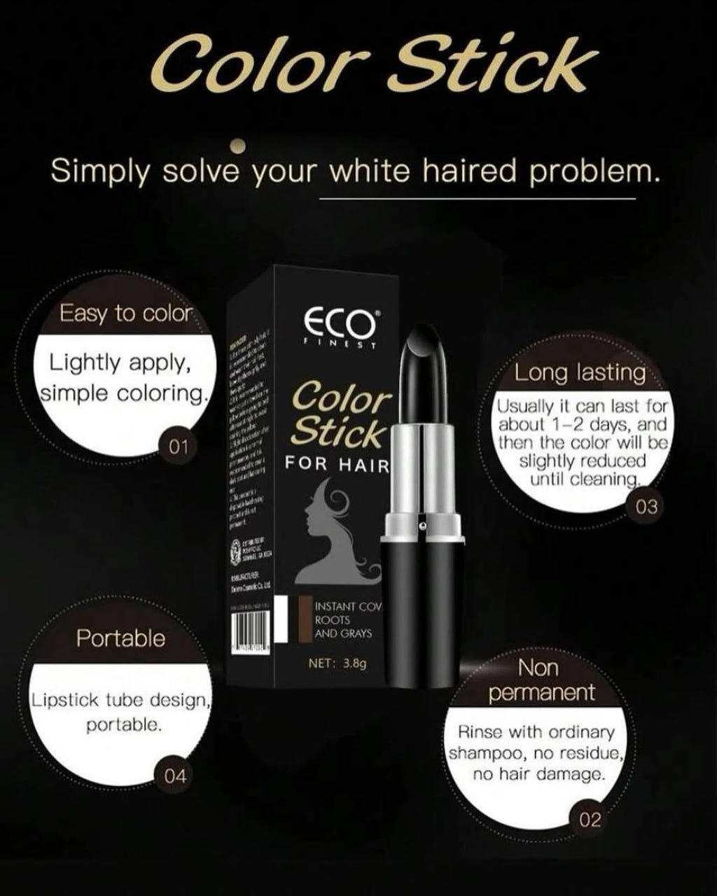 New 2 in One Hair Dye Color Stick (Black,Brown)