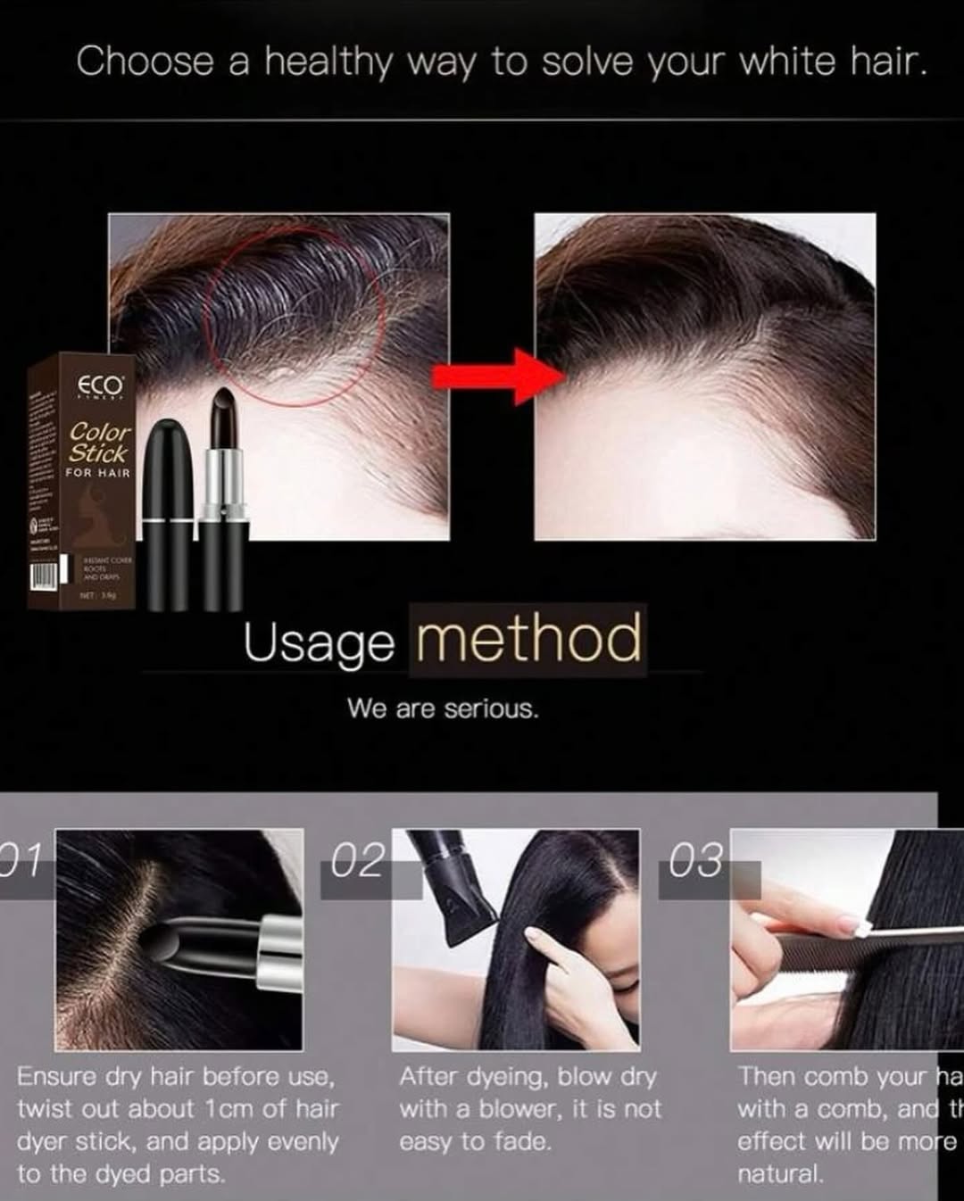 New 2 in One Hair Dye Color Stick (Black,Brown)